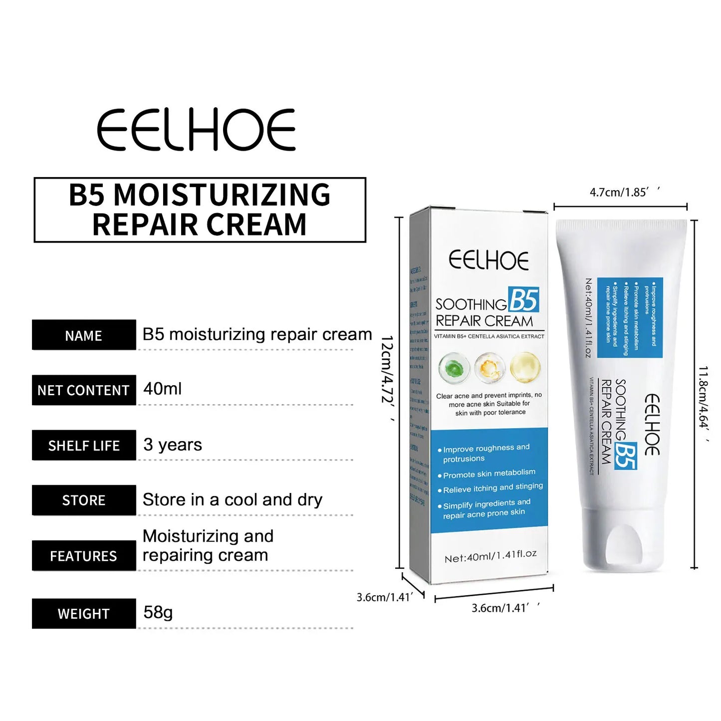 Crème Réparatrice Centella Asiatica 40ml - Hydratante Métabolisme Éclaircissante Resserre Pores Anti-Acné