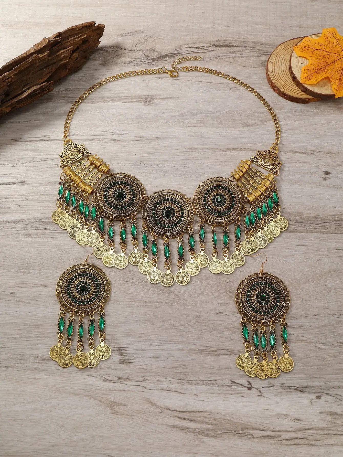 Ensemble Bijoux Bohème Gypsy Pièces Cristal – Collier Boucles Tribal