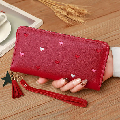 Portefeuille Long Femme Brodé - Pochette Dragonne Multi-Cartes Élégante