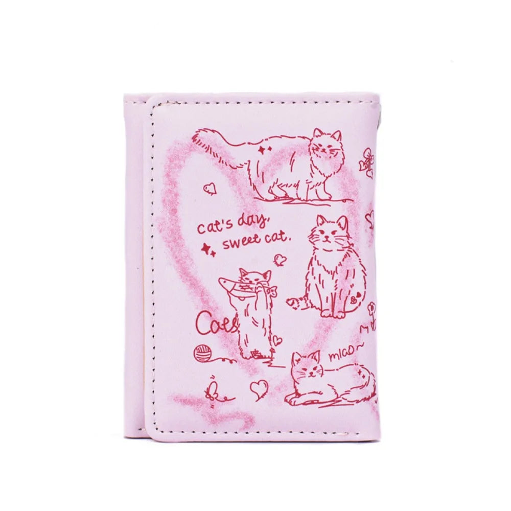 Portefeuille Femme Cuir Chat Graffiti - Porte-Monnaie Grande Capacité Portable