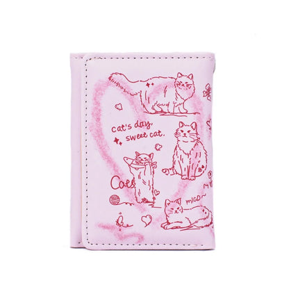 Portefeuille Femme Cuir Chat Graffiti - Porte-Monnaie Grande Capacité Portable
