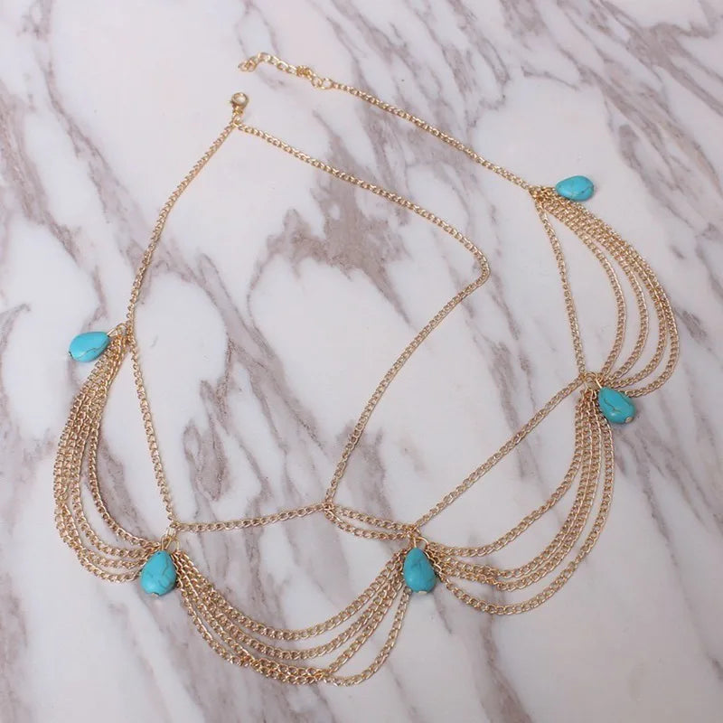 Bijou de Tête Indien Perles Mariée – Chaîne Cheveux Bohème Mariage