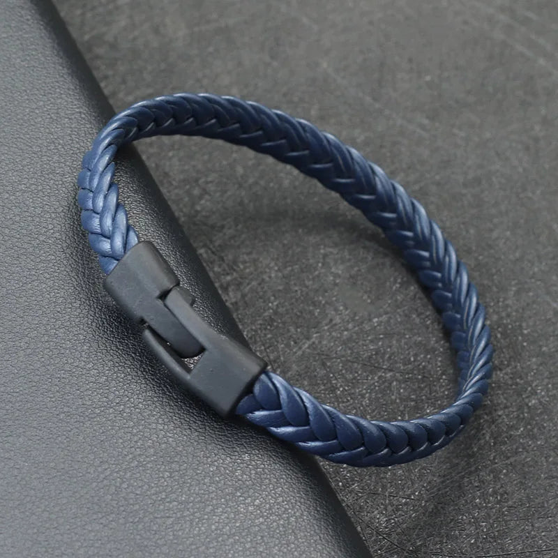 Bracelet Cuir Tressé Homme — Style Vintage, Fait Main, Fermoir Easy-Hook