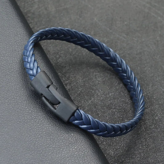 Bracelet Cuir Tressé Homme — Style Vintage, Fait Main, Fermoir Easy-Hook