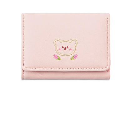 Portefeuille Femme Kawaii Cute Trifold PU - Porte-Carte Multi-Emplacements Porte-Monnaie Étudiant Noir