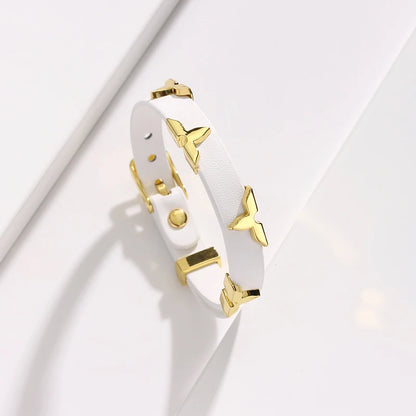 Bracelet Cuir Clous Papillon Dorés — Ajustable, Unisexe, 6 Coloris