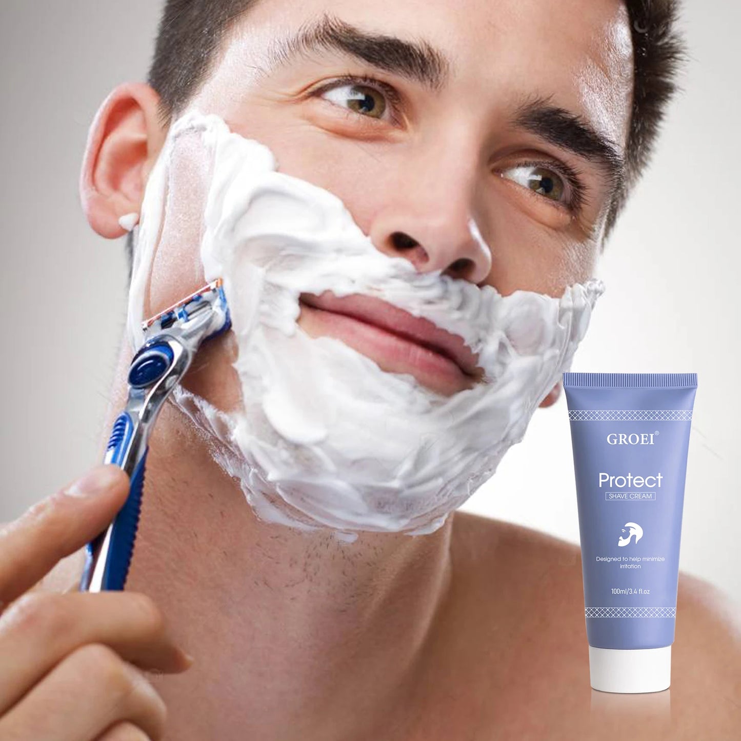 Crème à Raser Protect 100ml - Formule Douce Hydratante Peau Sensible Réduit Irritations Mousse Riche Rasage