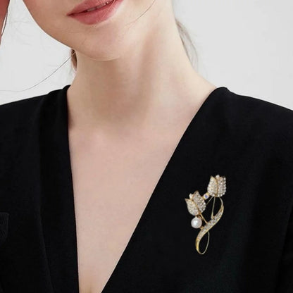 Broche Cœur Amour Perle Fleur Tulipe Luxe – Pin's Corsage Alliage Élégant Mariage Femme