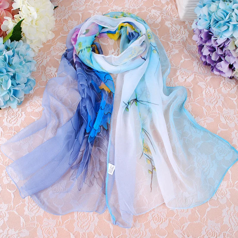 Foulard Écharpe Georgette Dégradé Pivoine Femme - Bandana Châle Été Protection Solaire Plage