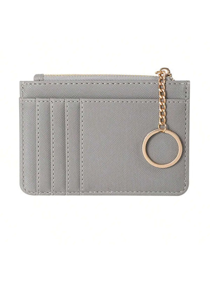 Portefeuille Femme Cuir PU Zippé Mini Porte-Clés - Porte-Monnaie Compact Multi-Emplacements Cartes Violet