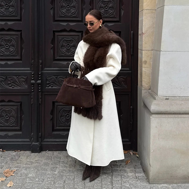 Faux Fur Scarf with Pom-poms - Long Thick Scarf for Women