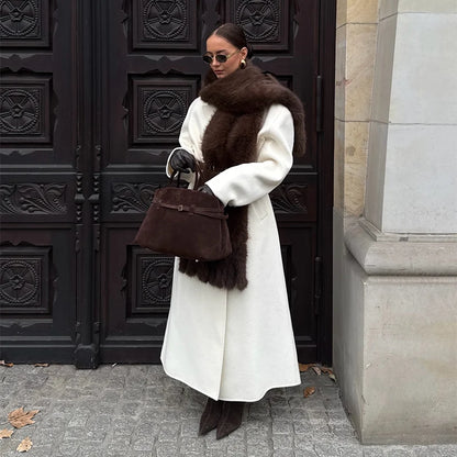 Faux Fur Scarf with Pom-poms - Long Thick Scarf for Women