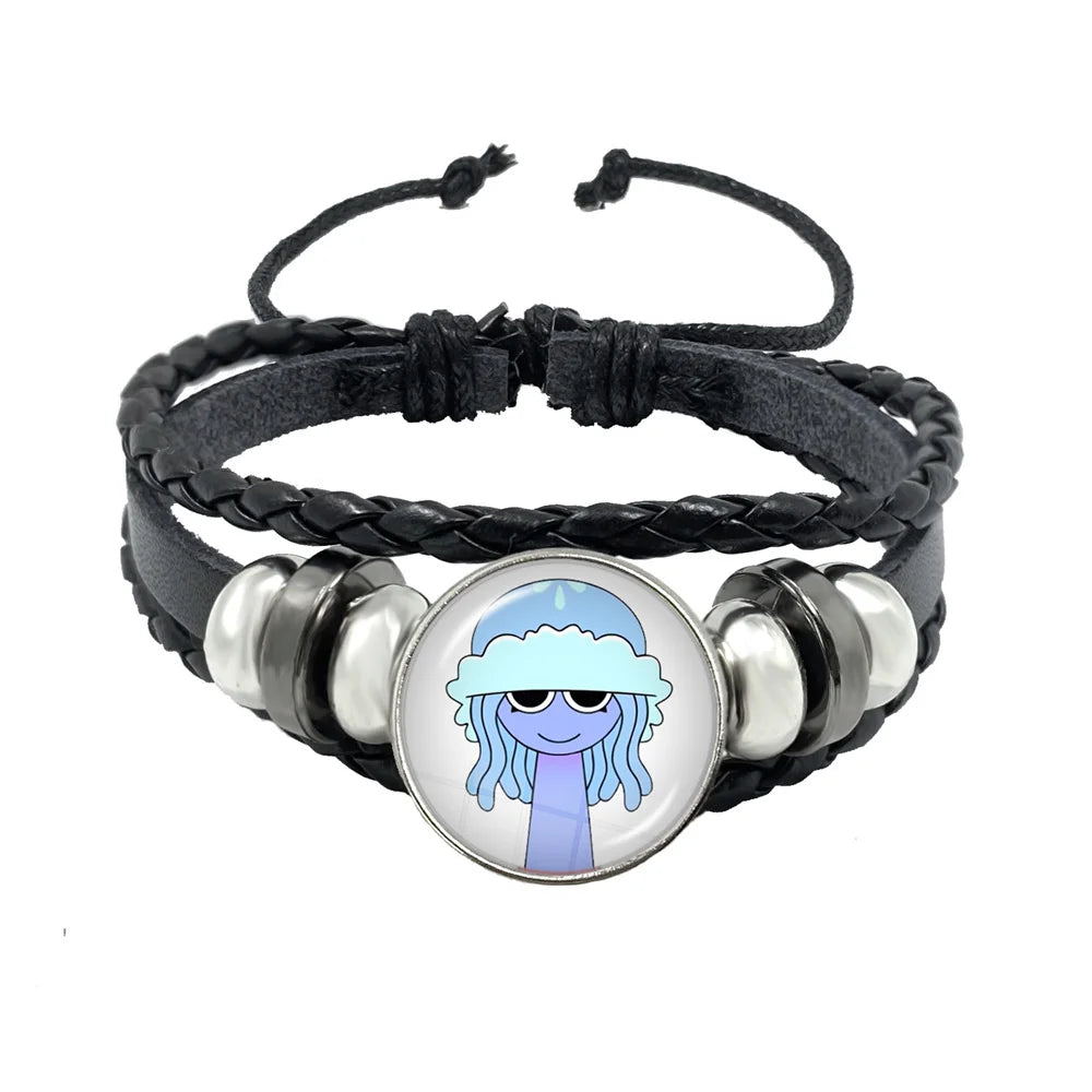 Bracelet Sprunki Incredibox Personnage Anime – Cuir Multicouche Tressé Fait Main