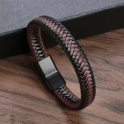 Bracelet Cuir Tressé Main Homme – Boucle Magnétique Classique Cadeau Couple