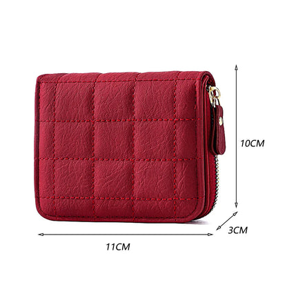 Portefeuille Femme Court Cuir PU Carreaux Zippé - Porte-Carte Monnaie Compact Fashion Noir
