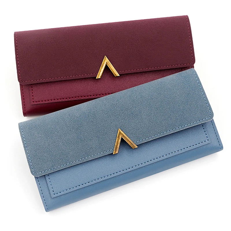 Portefeuille Femme Long Cuir PU Trifold Rose - Porte-Carte Multi-Emplacements Clutch Bag Fashion Simple