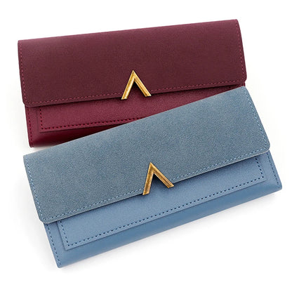 Portefeuille Femme Long Cuir PU Trifold Rose - Porte-Carte Multi-Emplacements Clutch Bag Fashion Simple