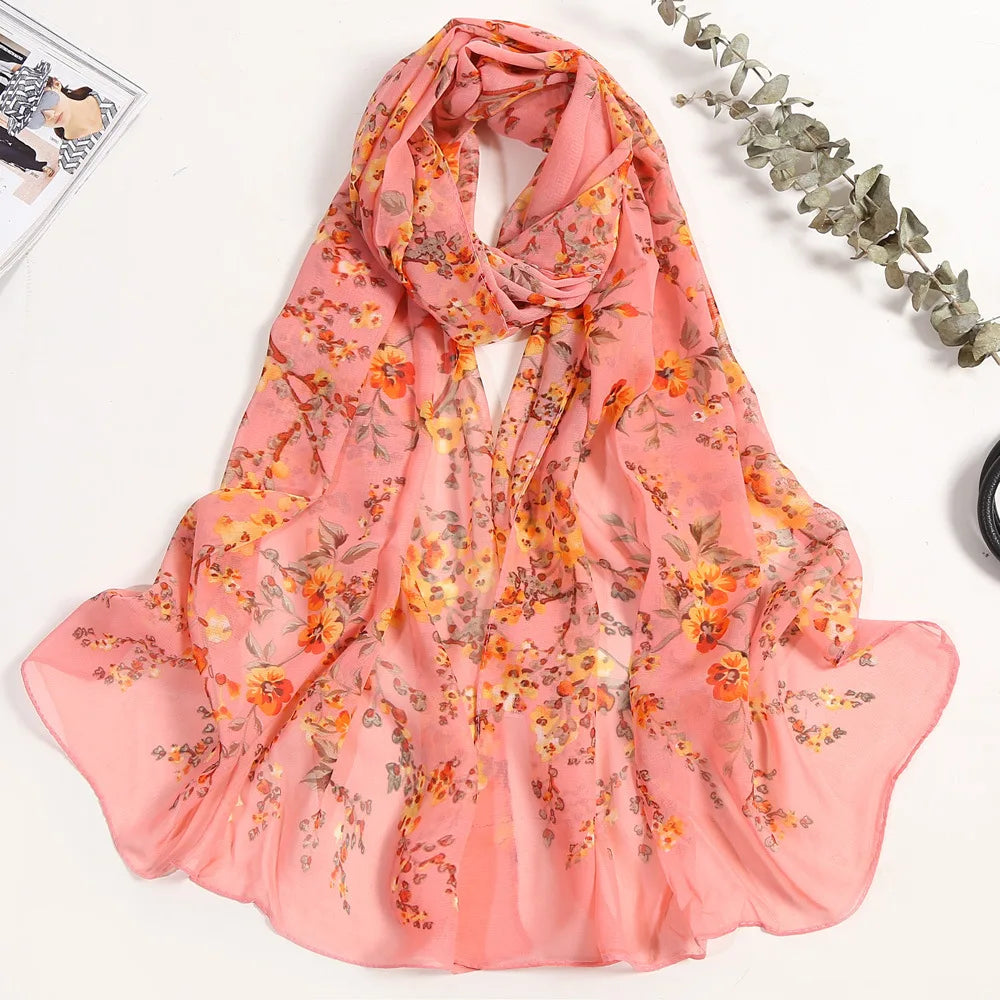 Foulard Écharpe Mousseline Fleur Prunier Femme - Bandana Châle Été Protection Solaire Plage