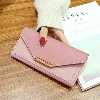Portefeuille Femme Long Cuir PU Fermoir - Porte-Monnaie Clutch Téléphone 5 Couleurs Noir