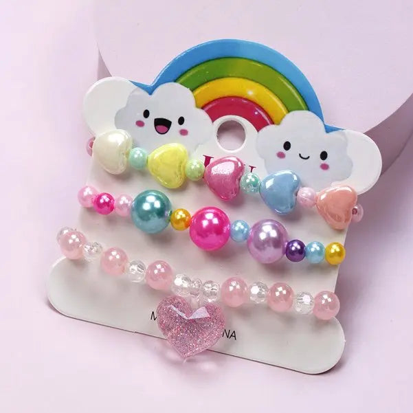 Ensemble 3 Bracelets Perles Cartoon Mignons Enfants – Princesse Licorne Fruits Chat Filles