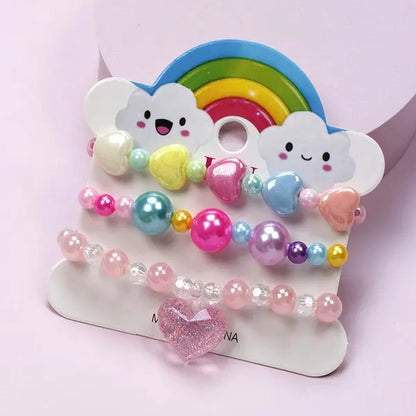 Ensemble 3 Bracelets Perles Cartoon Mignons Enfants – Princesse Licorne Fruits Chat Filles