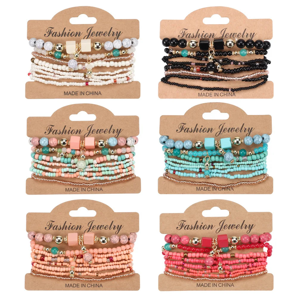 Set Bracelets Bohèmes Perles Colorées – Tressés Main Été