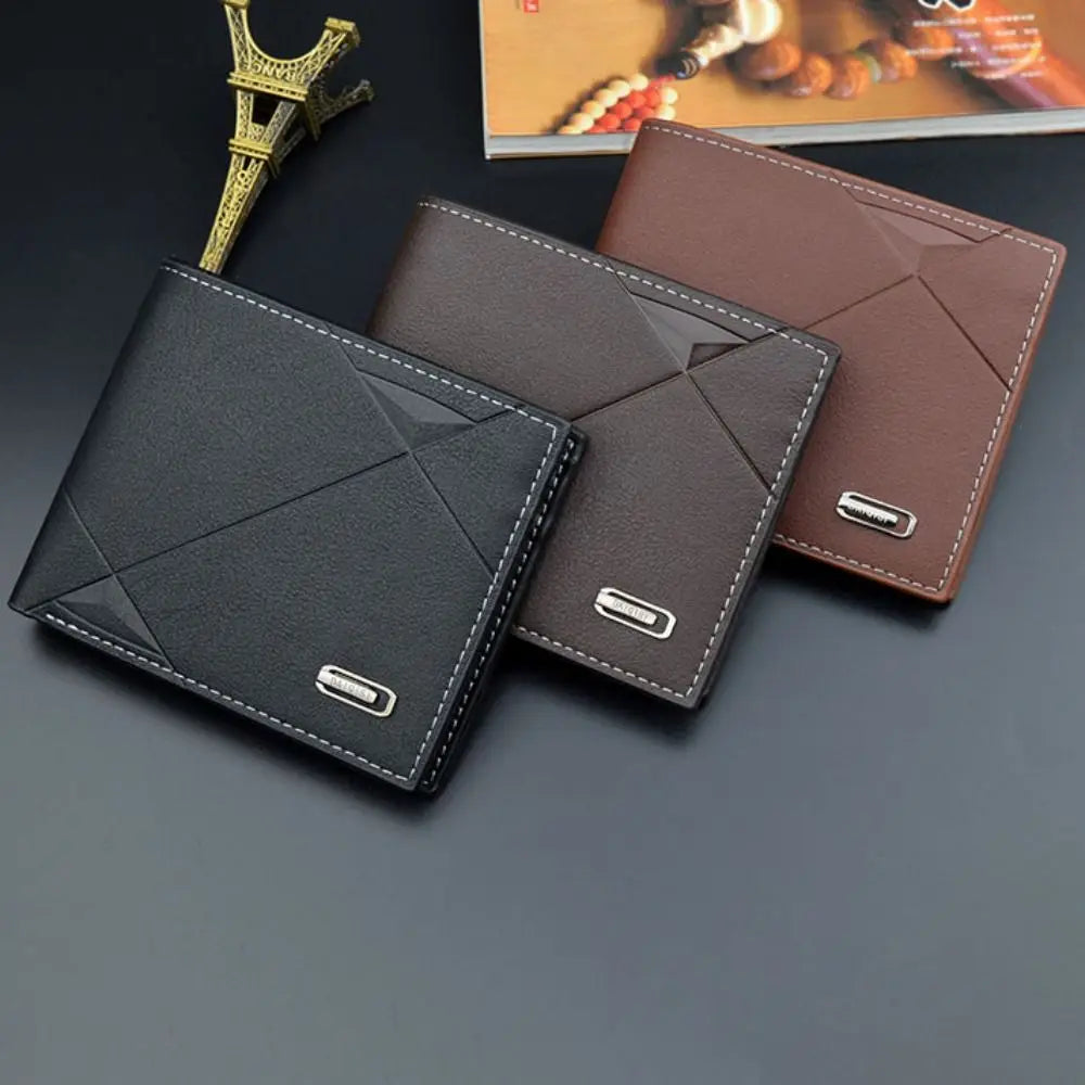 Portefeuille Homme Court Cuir PU Bifold Business - Porte-Carte Crédit Cash Bag Couleur Unie Café