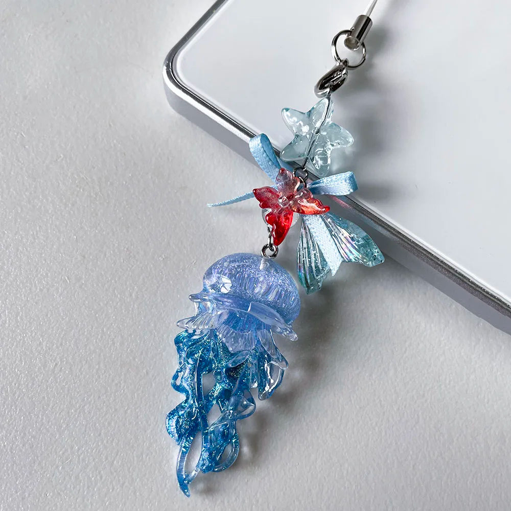 Charm Téléphone Méduse Sirène Perles – Porte-Clés Fairycore Marin