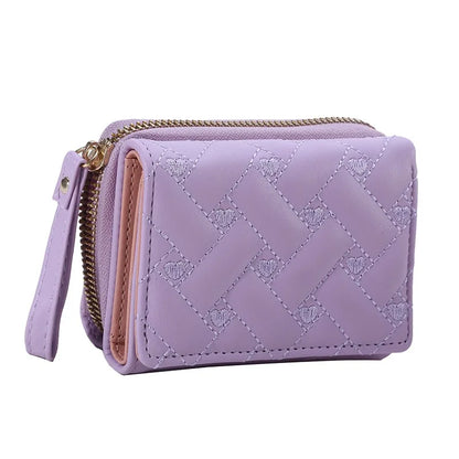 Portefeuille Femme Tri-Fold Cuir PU Brodé - Porte-Cartes Court Motif Cœur Minimaliste