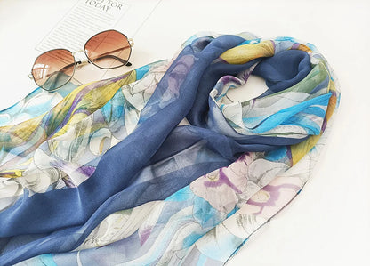 Foulard Écharpe Georgette Dégradé Fleur Femme - Bandana Châle Été Protection Solaire Plage