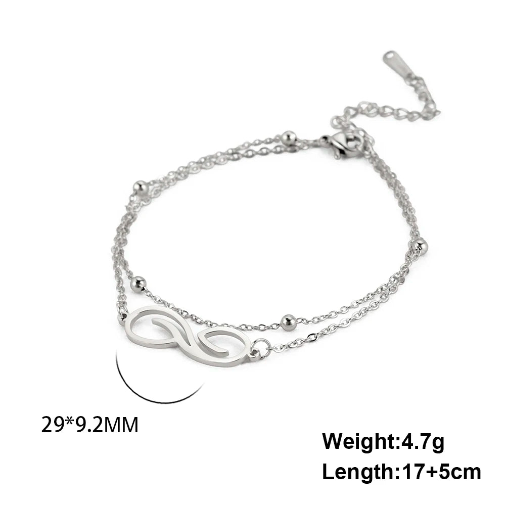 Bracelet Infini Acier Inoxydable – Double Couche Perles Minimaliste