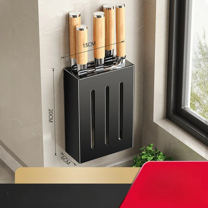 Porte-Couteaux Mural de Cuisine - Rangement Sans Perçage en Acier au Carbone