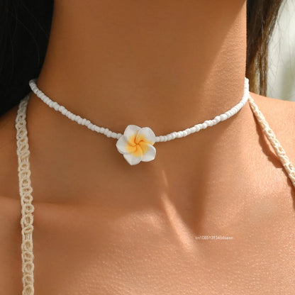 Ensemble Bijoux Fleurs Tressées Bohème Grande Fleur – Collier Boucles Rose Rouge Bleu Plage Femme