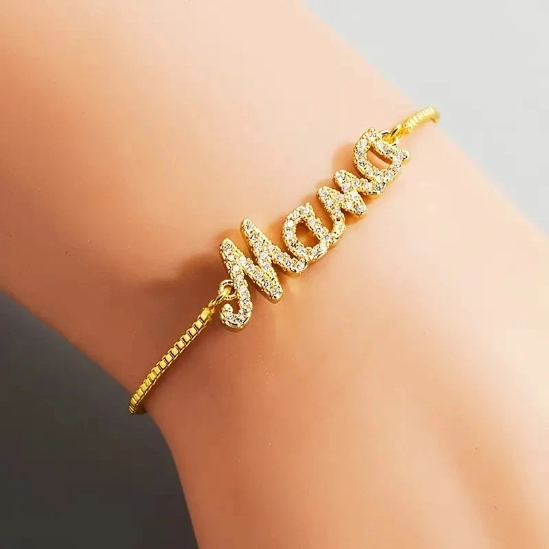 Bracelet "Mama" Cristaux Zircon – Chaîne Ajustable Fête des Mères