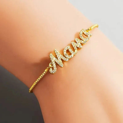 Bracelet "Mama" Cristaux Zircon – Chaîne Ajustable Fête des Mères