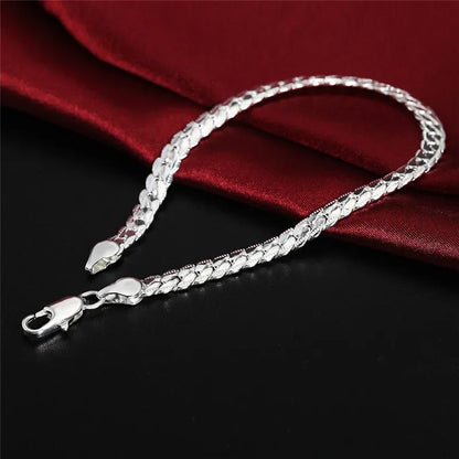 Bracelet Chaîne Plate Argent Sterling 925 6mm - Fermoir Homard 18-20cm Femme Homme Mariage