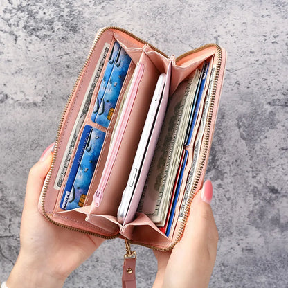 Portefeuille Femme Cuir Long Zippé - Grande Capacité Multifonction avec Compartiment Téléphone