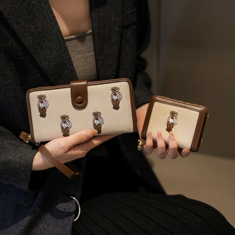 Portefeuille Femme Long Zippé Grande Capacité - Porte-Monnaie Bifold avec Dragonne Porte-Carte Designer Luxe