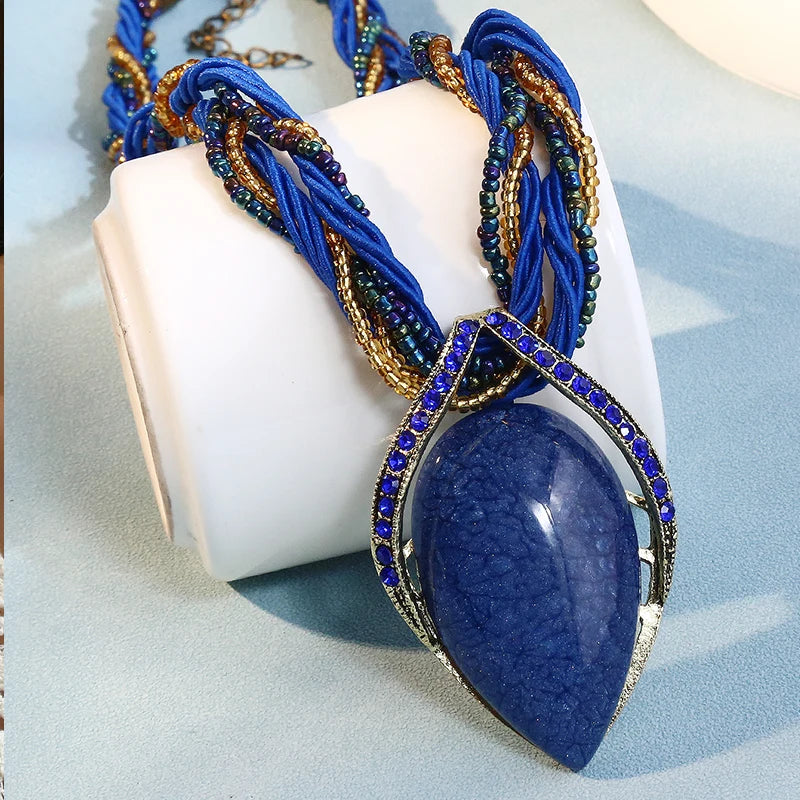 Collier Ras-du-Cou Bohème Ethnique Multicouche Perles Strass – Fait Main Femme