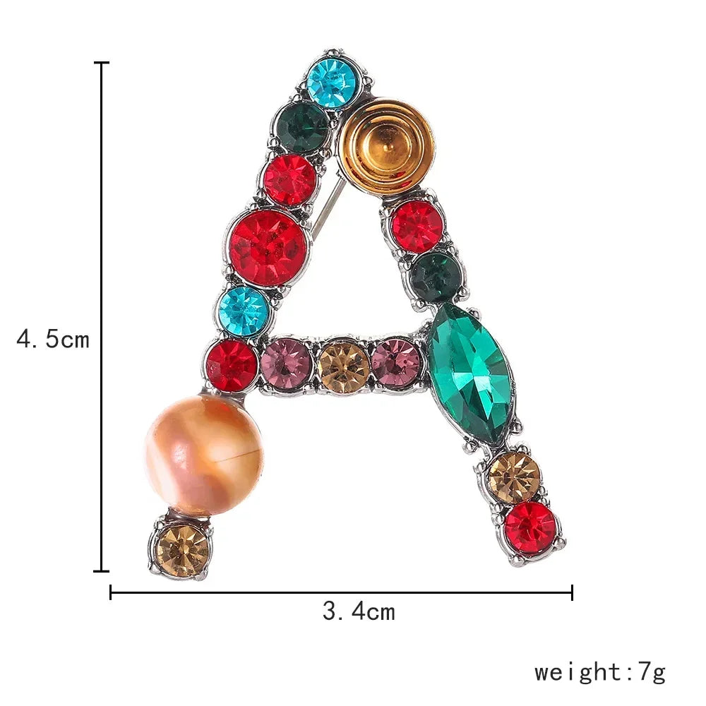 Broche Lettre Anglaise Strass Cristaux Colorés – Pin's Revers Alphabet Tendance Femme