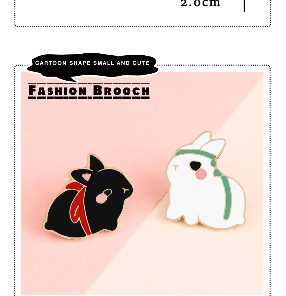 Pin's Émaillé Lapin Mignon Cartoon Noir Blanc – Broche Badge Bunny Adorable Unisexe