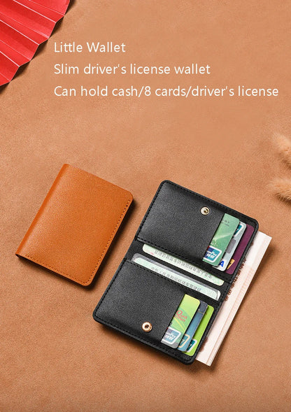 Portefeuille Pliable Cuir Souple avec Bouton - Petit Porte-Cartes Permis Simplifié