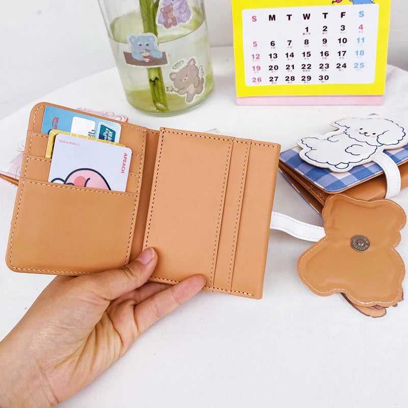 Portefeuille Femme Court Ourson Kawaii - Porte-Monnaie Cartoon Mignon Trifold Porte-Carte Étudiant