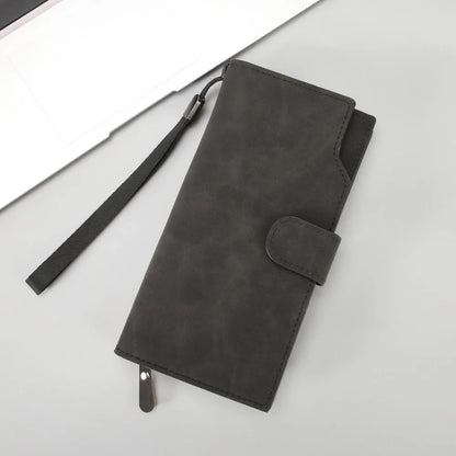 Portefeuille Long Homme Femme Cuir PU Grande Capacité - Business Clutch Téléphone Fermoir Bleu