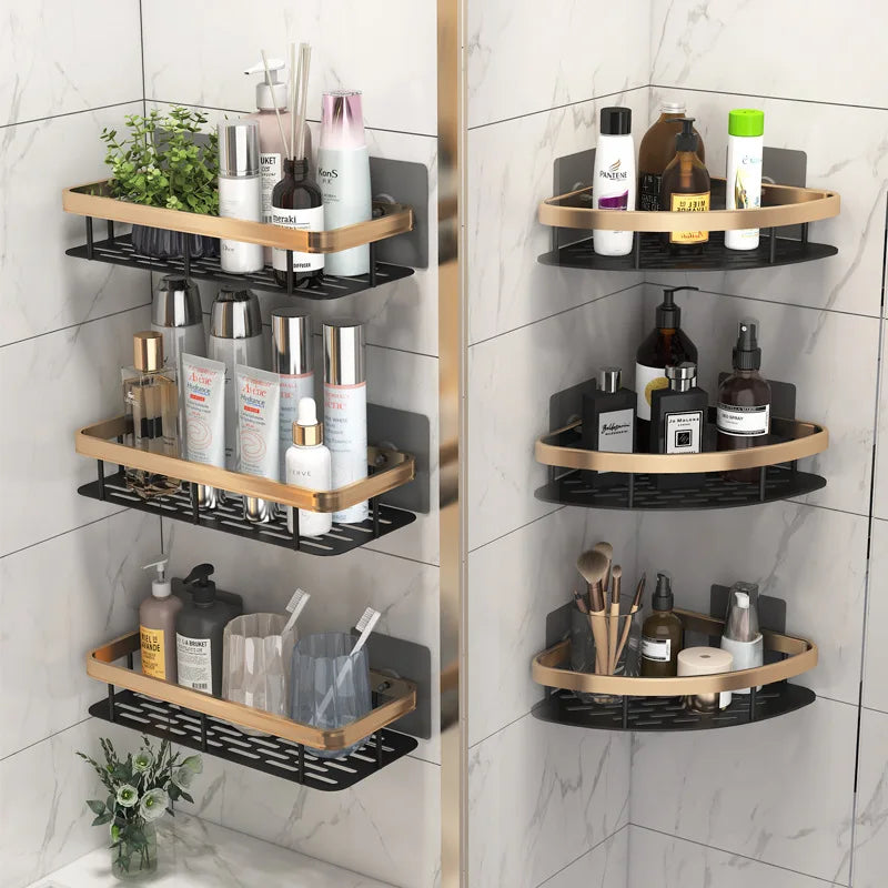 Étagère Angle Salle Bain Sans Perçage Aluminium - Rangement Douche Antirouille Shampoing Accessoires