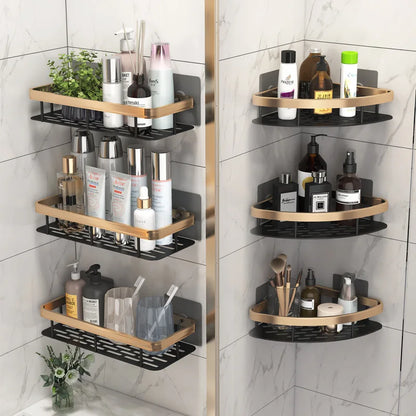 Étagère Angle Salle Bain Sans Perçage Aluminium - Rangement Douche Antirouille Shampoing Accessoires