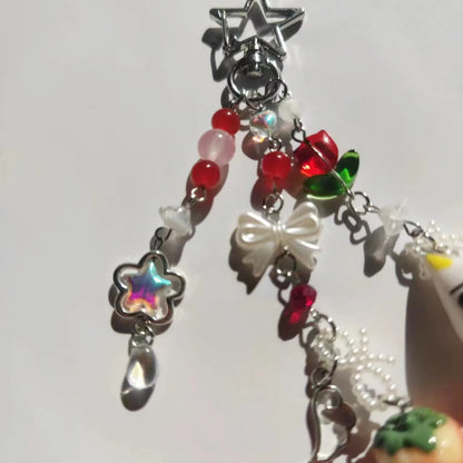 Porte-Clés Kawaii Perles Fraise Animé – Charm Sac Y2K Mignon