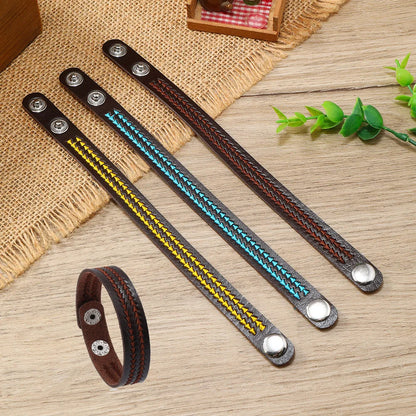 Bracelet en Cuir Tissé Enroulé pour Homme - Style Hip-Hop Rock avec Accents Acier