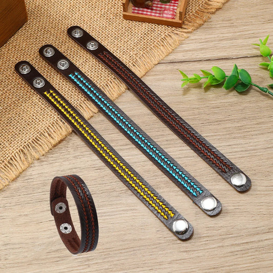 Bracelet en Cuir Tissé Enroulé pour Homme - Style Hip-Hop Rock avec Accents Acier