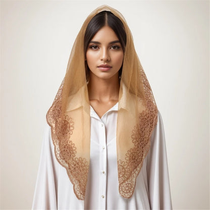 Foulard Mantille Dentelle Élégant Femme - Voile Église Catholique Mariée Photo Beige